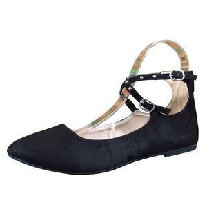 The Children's Place Girls‎ 3 Black Textile Ankle Strap Ballet Flats Dress Shoes